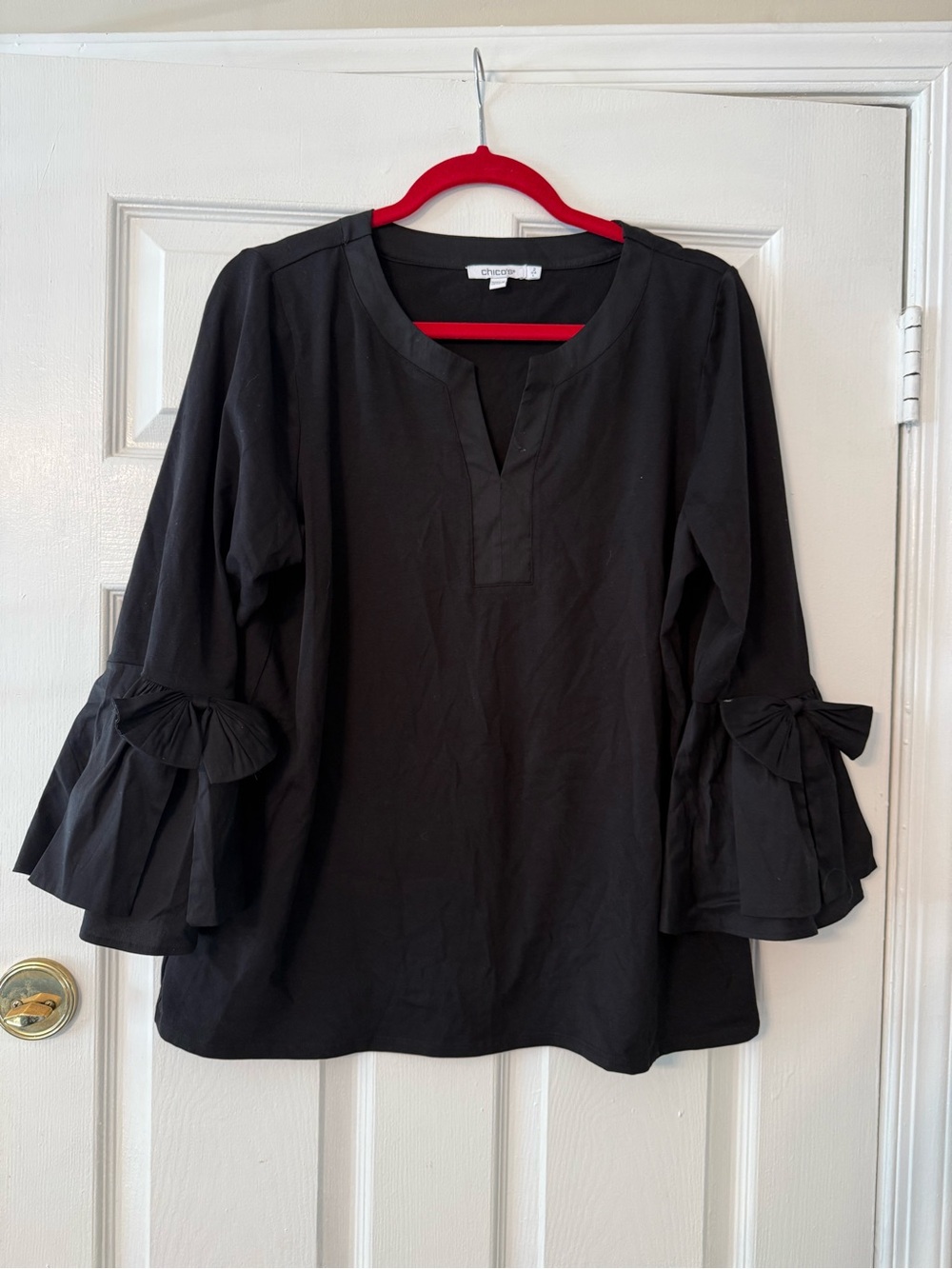 Chico's Black Ruffle Bell Sleeve Blouse